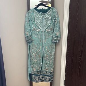 Elegant Embroidered Teal Dress